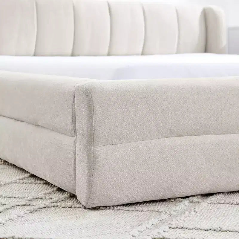 Upholstered Floor Bed with Thick Headboard