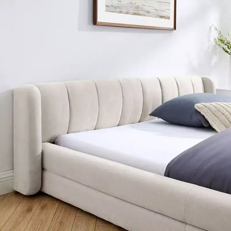 Upholstered Floor Bed with Thick Headboard