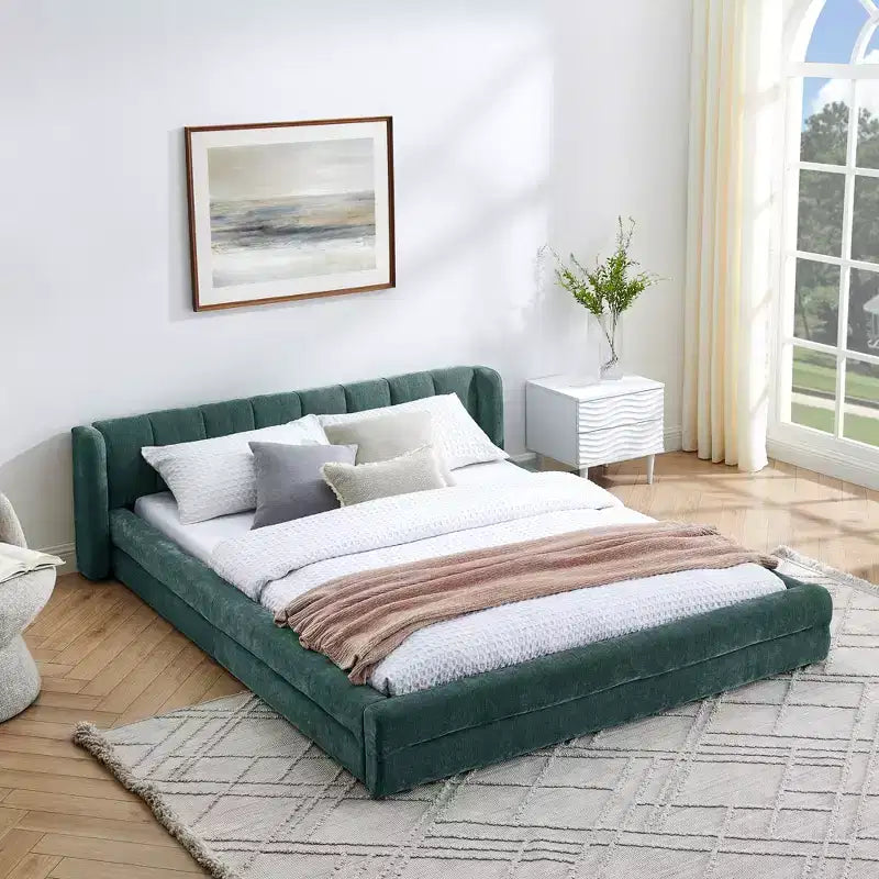 Upholstered Floor Bed with Thick Headboard