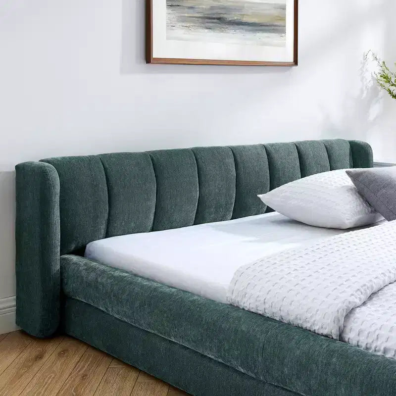 Upholstered Floor Bed with Thick Headboard