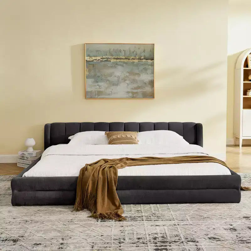 Upholstered Floor Bed with Thick Headboard