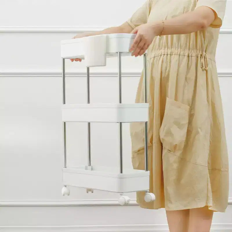 3/4 Tier Rolling Cart, Utility Cart for Kitchen Storage, Mobile Shelves Slide-Out Organizers with 2 Lockable Wheels &amp; Hooks