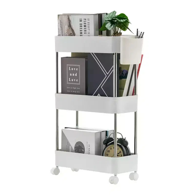 3/4 Tier Rolling Cart, Utility Cart for Kitchen Storage, Mobile Shelves Slide-Out Organizers with 2 Lockable Wheels &amp; Hooks