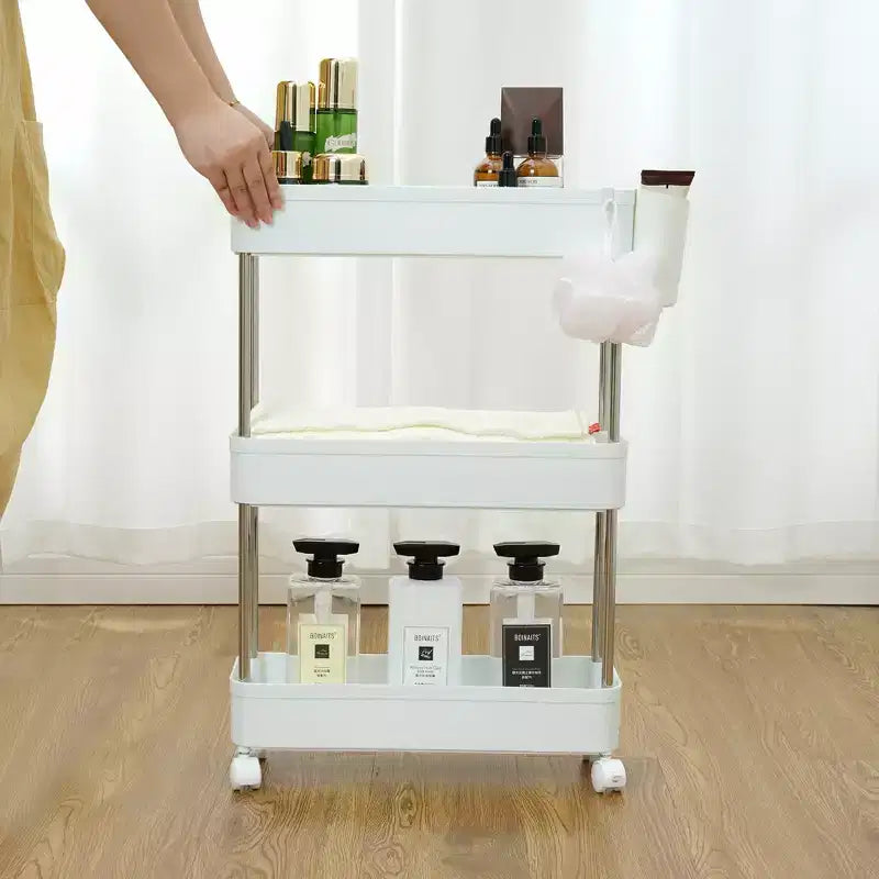 3/4 Tier Rolling Cart, Utility Cart for Kitchen Storage, Mobile Shelves Slide-Out Organizers with 2 Lockable Wheels &amp; Hooks