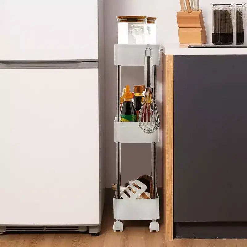 3/4 Tier Rolling Cart, Utility Cart for Kitchen Storage, Mobile Shelves Slide-Out Organizers with 2 Lockable Wheels &amp; Hooks