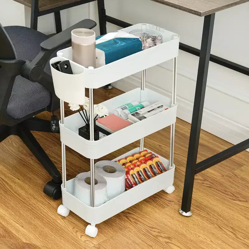 3/4 Tier Rolling Cart, Utility Cart for Kitchen Storage, Mobile Shelves Slide-Out Organizers with 2 Lockable Wheels &amp; Hooks