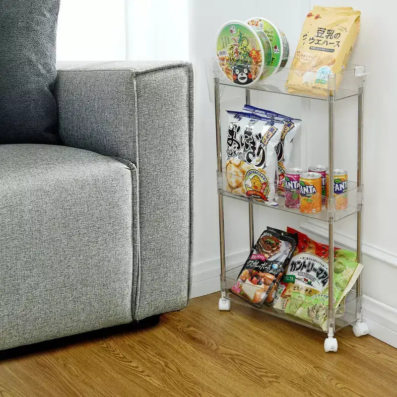 3/4 Tier Rolling Cart, Utility Cart for Kitchen Storage, Mobile Shelves Slide-Out Organizers with 2 Lockable Wheels &amp; Hooks