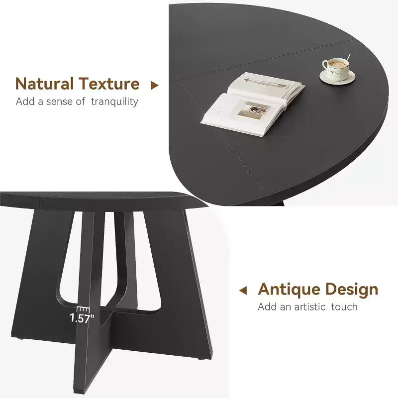 47-Inch Round Large Dining Table for 4 to 6, Farmhouse Dinner Table with Wooden Top and Legs for Dining Room Black (Only Table)