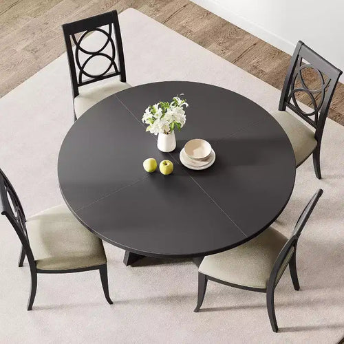 Grande table de salle à manger ronde de 47 pouces pour 4 à 6 personnes, table de ferme avec plateau et pieds en bois pour salle à manger noire (table uniquement)