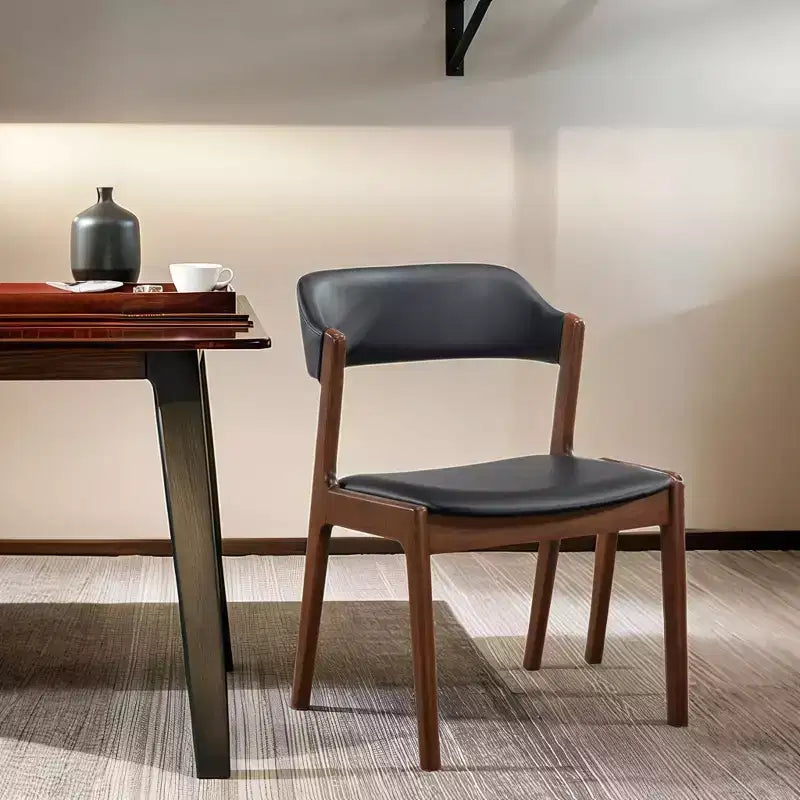 Mid-Century Modern Solid Wood and Faux Leather Upholstered Dining Chairs(Set of 2)