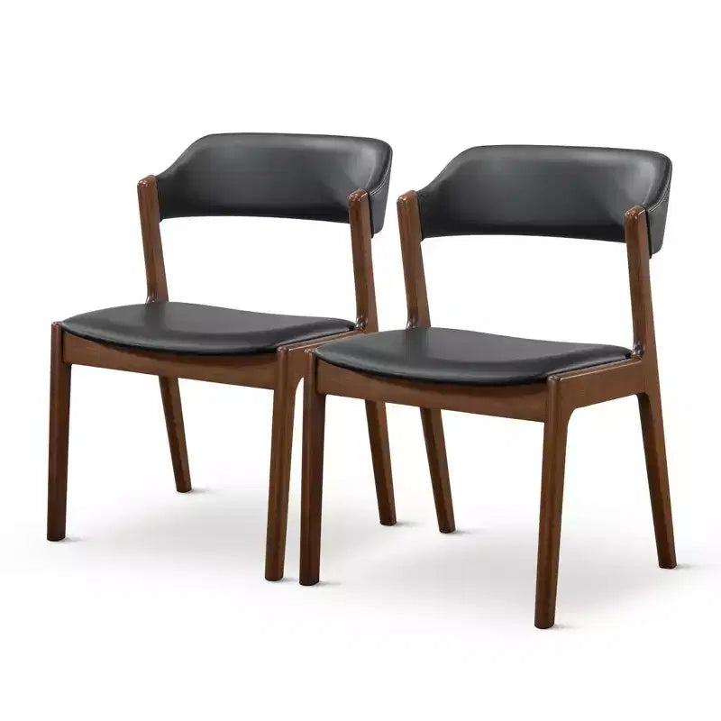 Mid-Century Modern Solid Wood and Faux Leather Upholstered Dining Chairs(Set of 2)