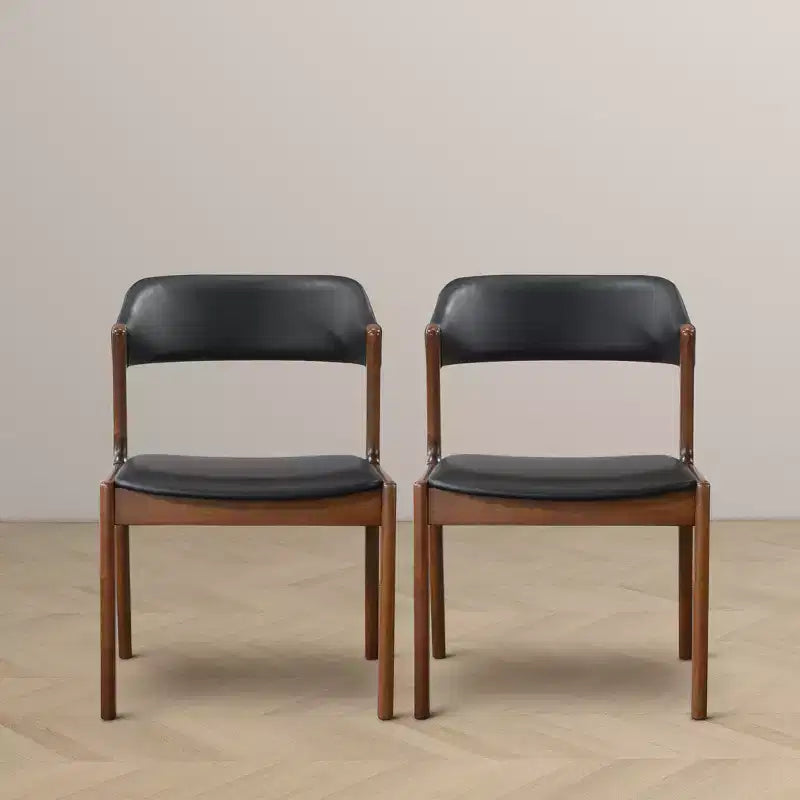 Mid-Century Modern Solid Wood and Faux Leather Upholstered Dining Chairs(Set of 2)