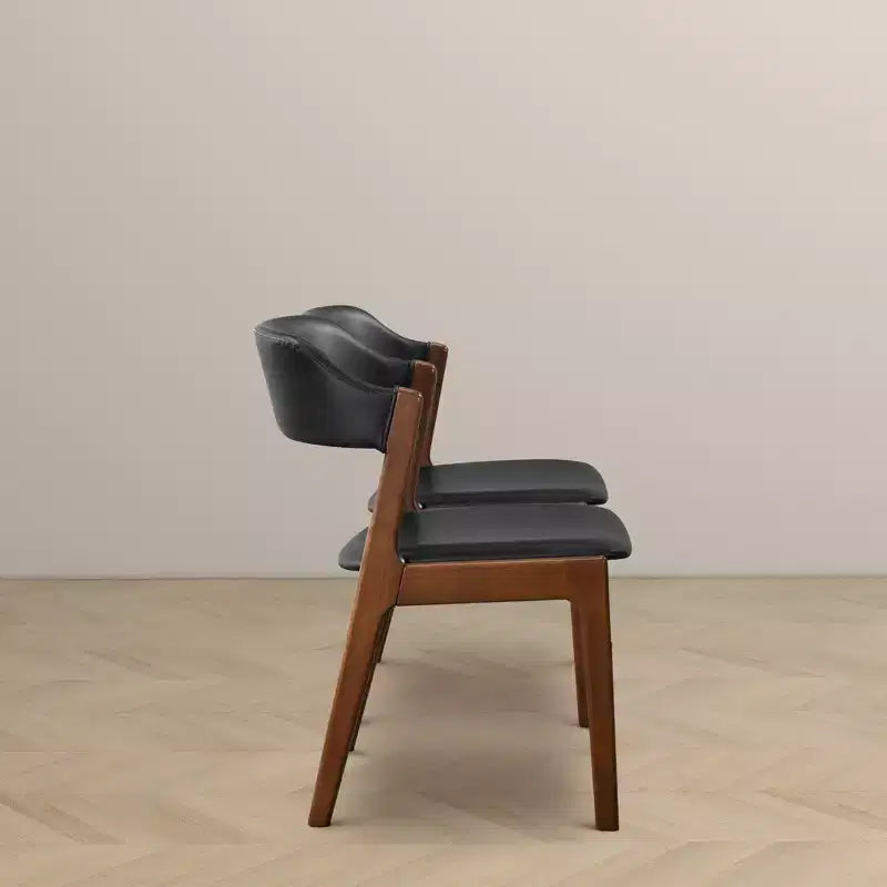 Mid-Century Modern Solid Wood and Faux Leather Upholstered Dining Chairs(Set of 2)