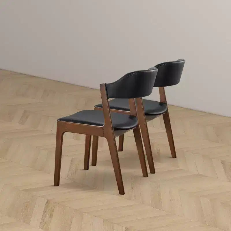 Mid-Century Modern Solid Wood and Faux Leather Upholstered Dining Chairs(Set of 2)