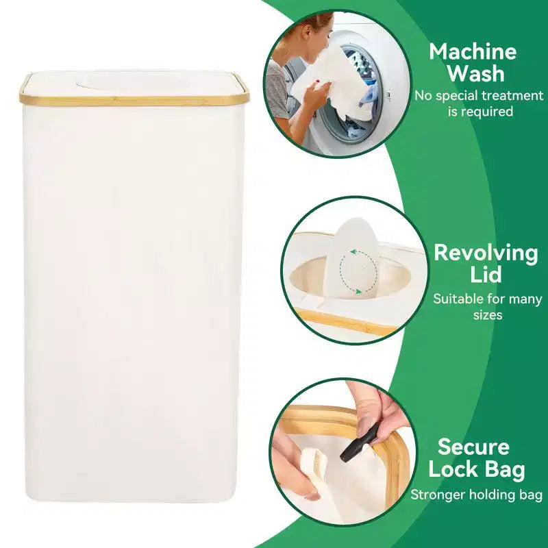 100L Beige Laundry Hamper &amp; Recycling Bin with Lid, 2 Liners, Collapsible, Waterproof