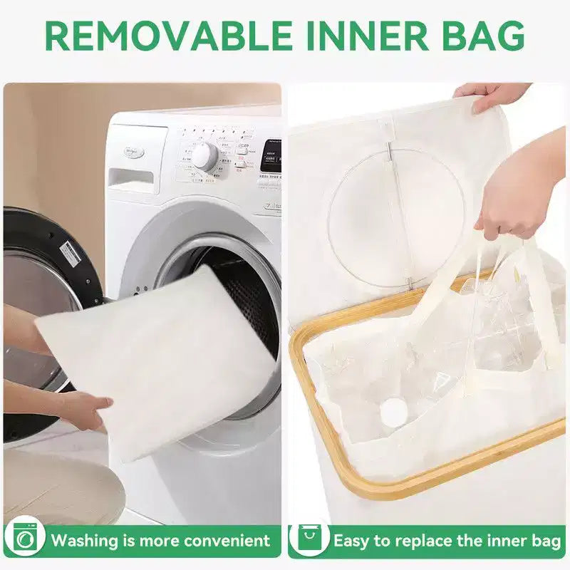 100L Beige Laundry Hamper &amp; Recycling Bin with Lid, 2 Liners, Collapsible, Waterproof
