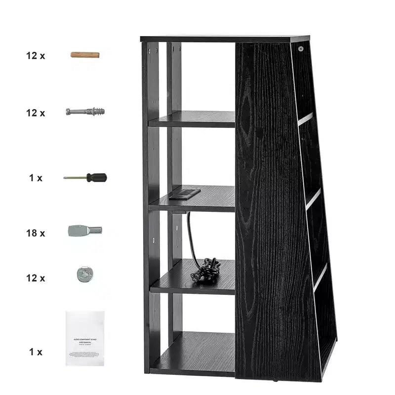 VEVOR 5-Tier AV Media Stand,Wooden Audio-Video Media Stand for DVD Players/Cable Boxes/Games Consoles, Height-Adjustable Media Storage Cabinet, Black