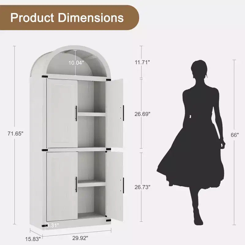 Tall Arched Kitchen Pantry Cabinet Farmhouse Storage with Doors, Large Bookshelf with Doors