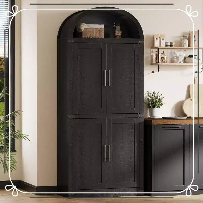 71.6 Tall Arched Kitchen Pantry Cabinet Farmhouse Storage with Doors, Large Bookshelf with Doors