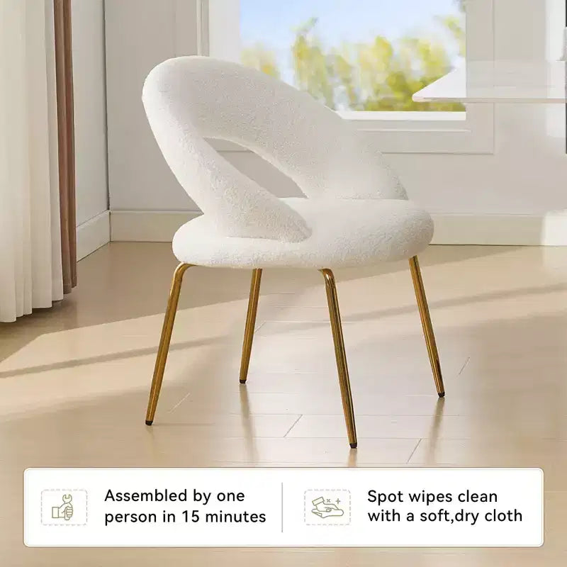 Fabric Dining Chairs With Curved Backrest and Golden Metal Legs for Kitchen or Dining Room ,White