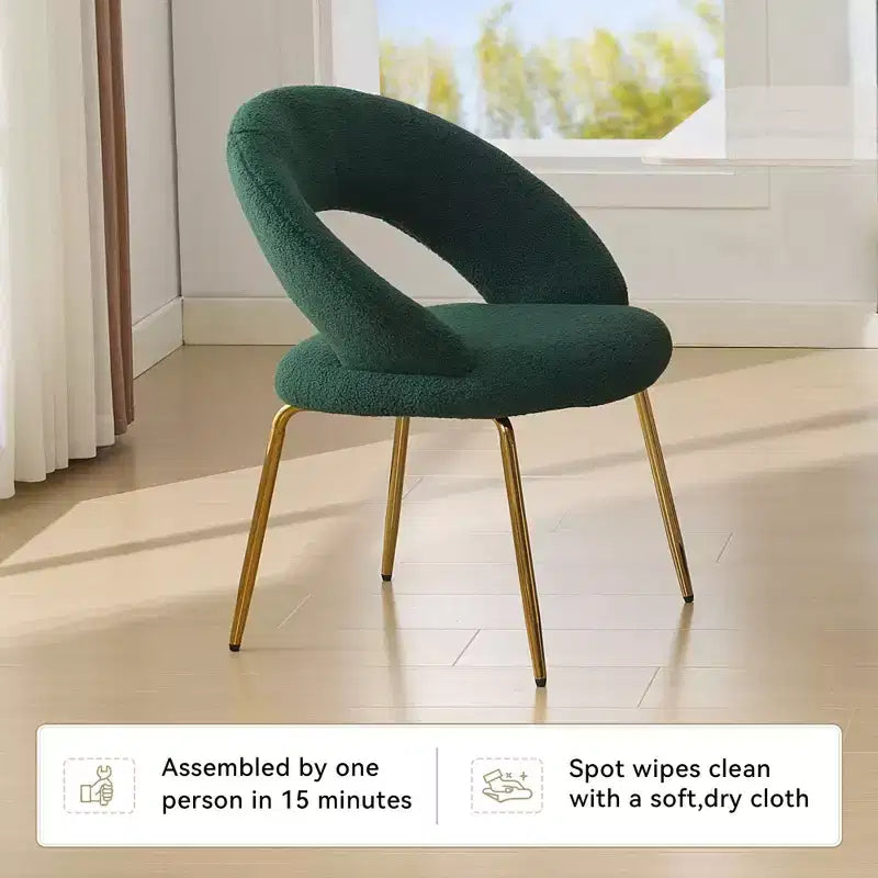 Fabric Dining Chairs With Curved Backrest and Golden Metal Legs for Kitchen or Dining Room ,White
