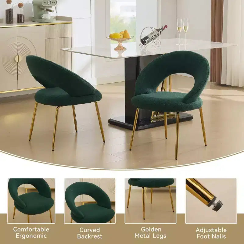 Fabric Dining Chairs With Curved Backrest and Golden Metal Legs for Kitchen or Dining Room ,White