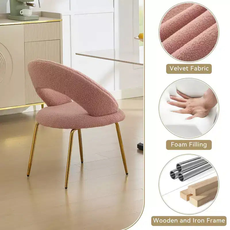 Fabric Dining Chairs With Curved Backrest and Golden Metal Legs for Kitchen or Dining Room ,White