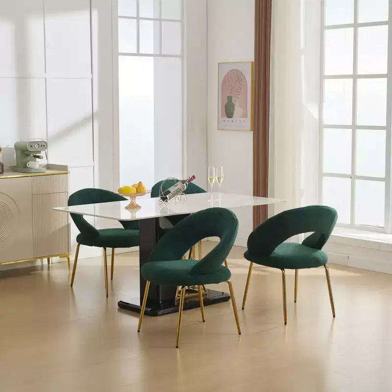 Fabric Dining Chairs With Curved Backrest and Golden Metal Legs for Kitchen or Dining Room ,White