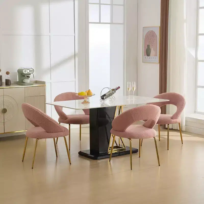 Fabric Dining Chairs With Curved Backrest and Golden Metal Legs for Kitchen or Dining Room ,White