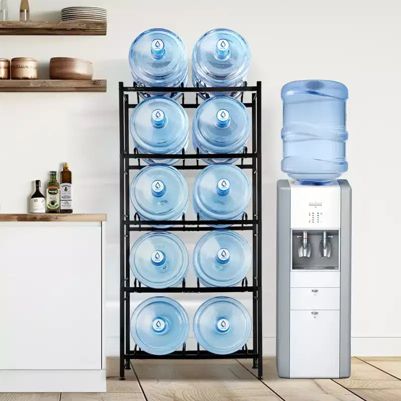 5 Tiers Water Jug Holder, 5 Gallon Water Bottle Holder, Double Row Water Bottle Rack for 10 Bottles, Heavy Duty Water Jug Rack