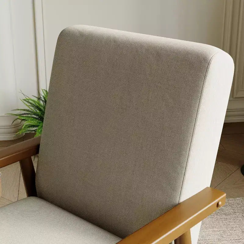 Mid-Century Modern Linen Accent Chair with Solid Wood Frame, Off White