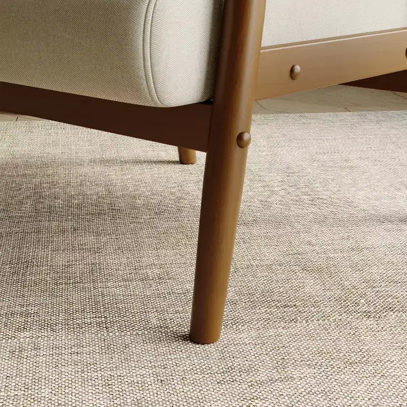 Mid-Century Modern Linen Accent Chair with Solid Wood Frame, Off White