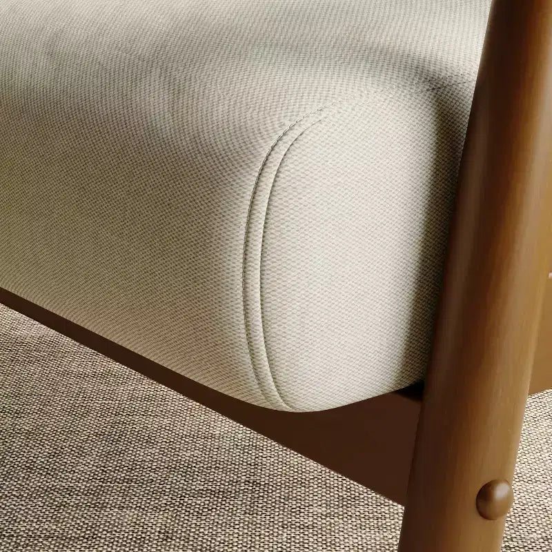 Mid-Century Modern Linen Accent Chair with Solid Wood Frame, Off White