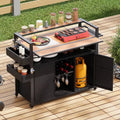 52.8W Wicker Outdoor Grill Cart with Extended Table Top, Rolling Kitchen Island with Ample Storage, Spice Racks &amp; Lockable Wheels-ModernLuxe