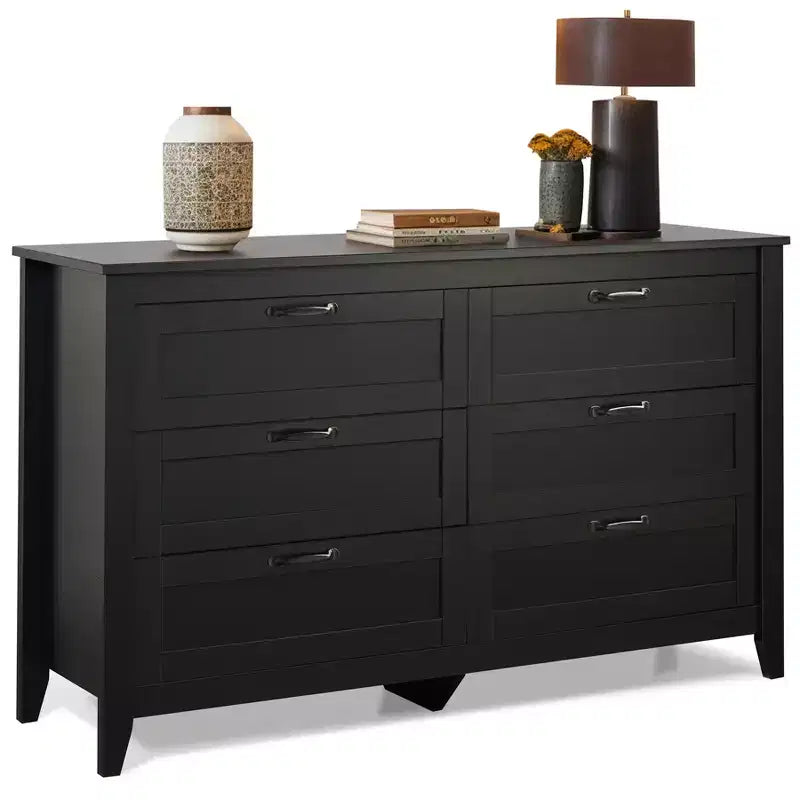 6-Drawer Dresser, Large Storage Cabinet for Bedroom, Living Room, Entryway, Retro Wood Chest of Drawers with Metal Handles &amp; Anti-Tip Design, 54-Inch