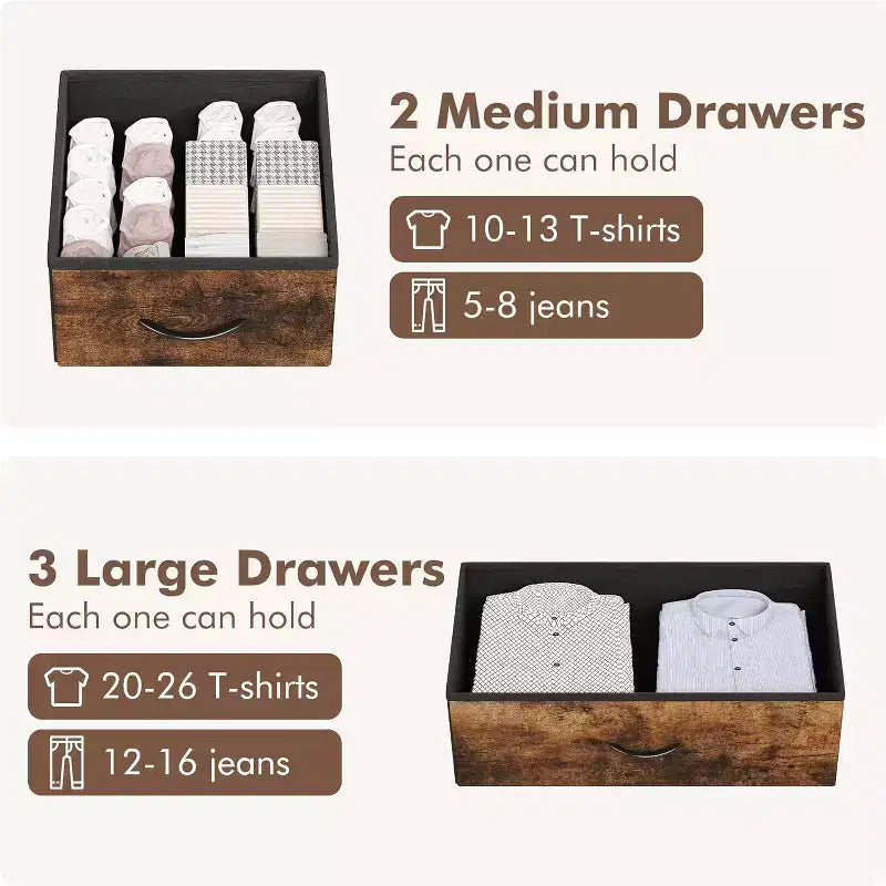 Bedroom five-drawer chest of drawers - Fabric storage cabinet, wooden countertop, sturdy steel frame, easy-pull handles