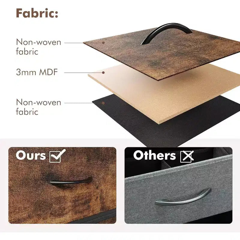 Bedroom five-drawer chest of drawers - Fabric storage cabinet, wooden countertop, sturdy steel frame, easy-pull handles