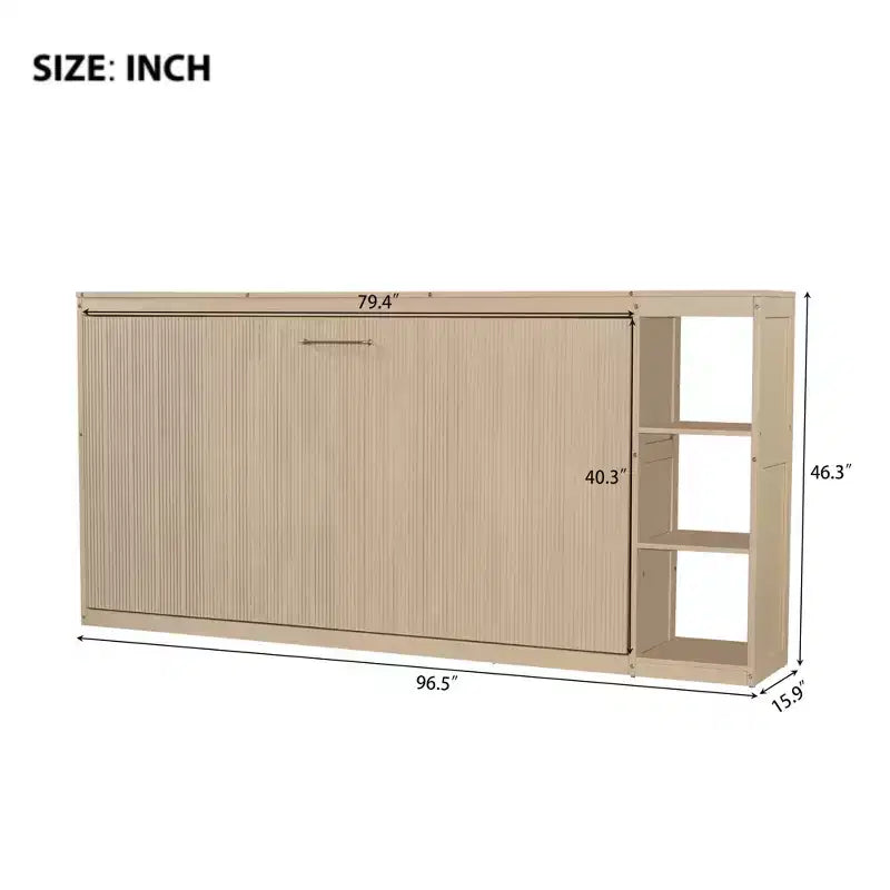 Double bed with built-in bookshelves and storage space to save space and eliminate the need for a mattress base.