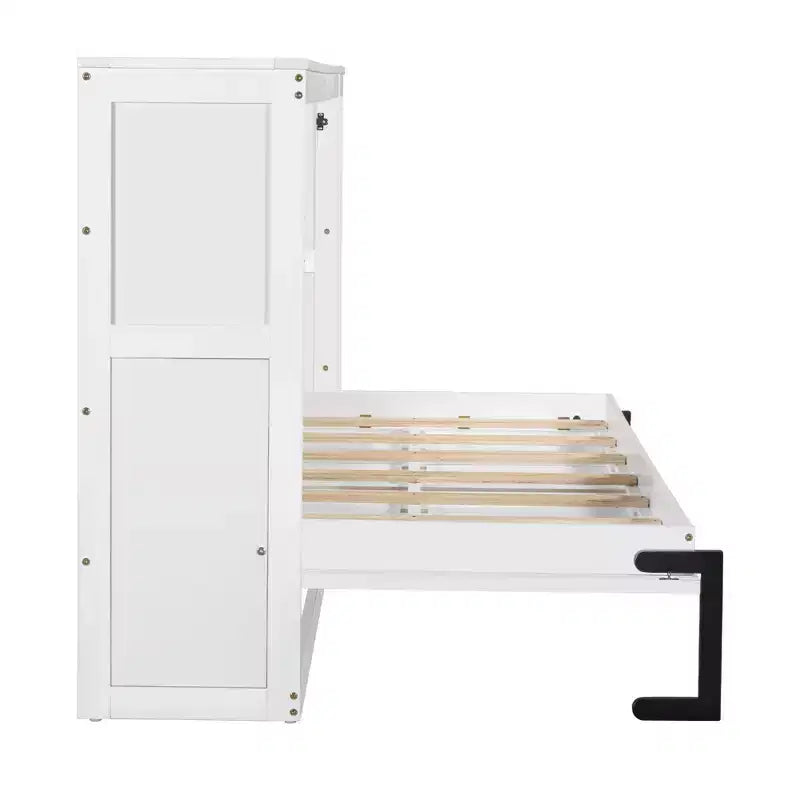 Double bed with built-in bookshelves and storage space to save space and eliminate the need for a mattress base.