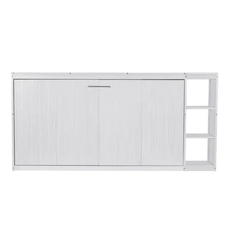 Double bed with built-in bookshelves and storage space to save space and eliminate the need for a mattress base.
