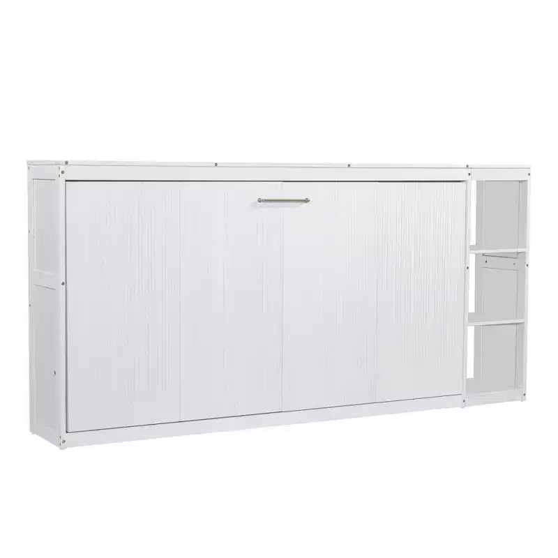 Double bed with built-in bookshelves and storage space to save space and eliminate the need for a mattress base.
