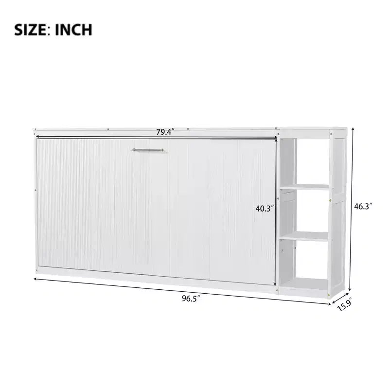 Double bed with built-in bookshelves and storage space to save space and eliminate the need for a mattress base.