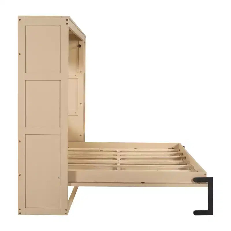 Double bed with built-in bookshelves and storage space to save space and eliminate the need for a mattress base.