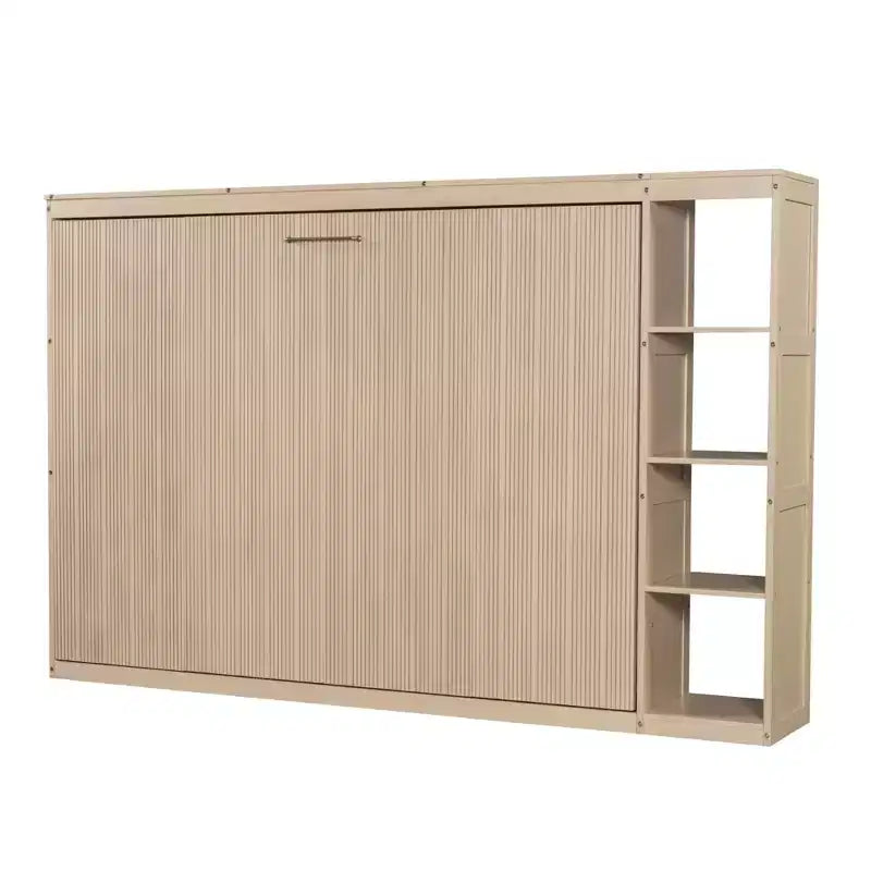 Double bed with built-in bookshelves and storage space to save space and eliminate the need for a mattress base.