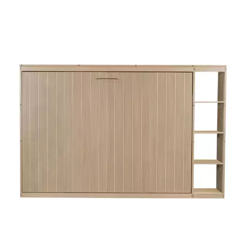 Double bed with built-in bookshelves and storage space to save space and eliminate the need for a mattress base.