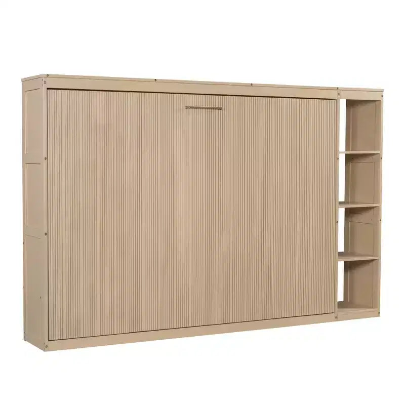 Double bed with built-in bookshelves and storage space to save space and eliminate the need for a mattress base.