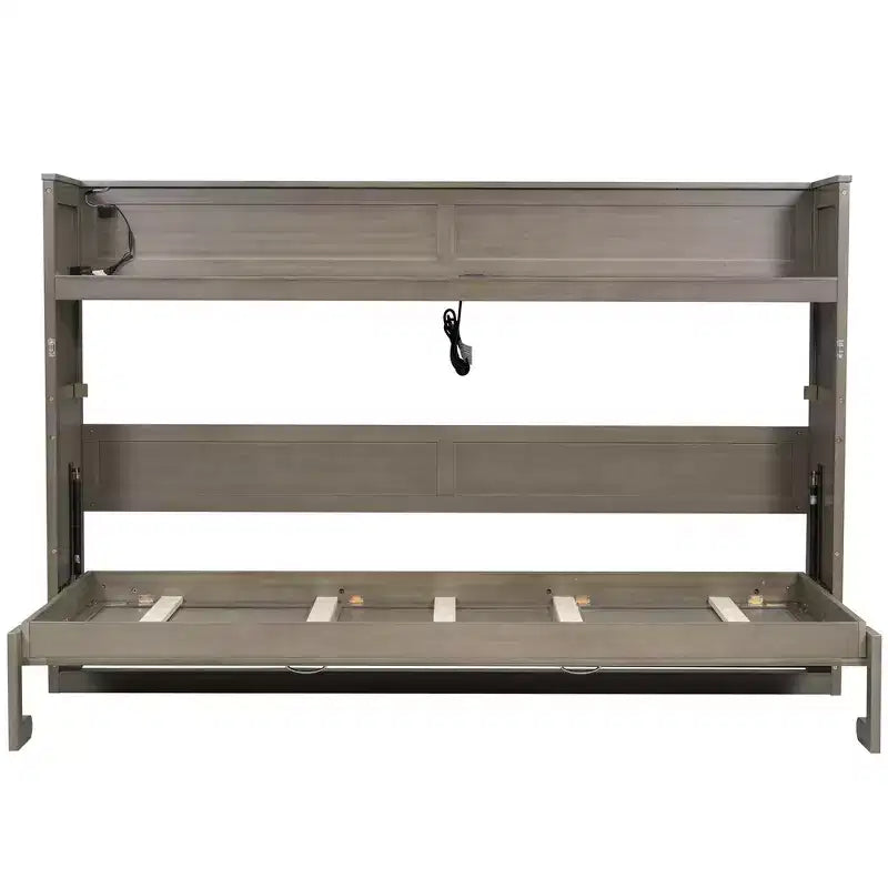 Double bed with built-in bookshelves and storage space to save space and eliminate the need for a mattress base.