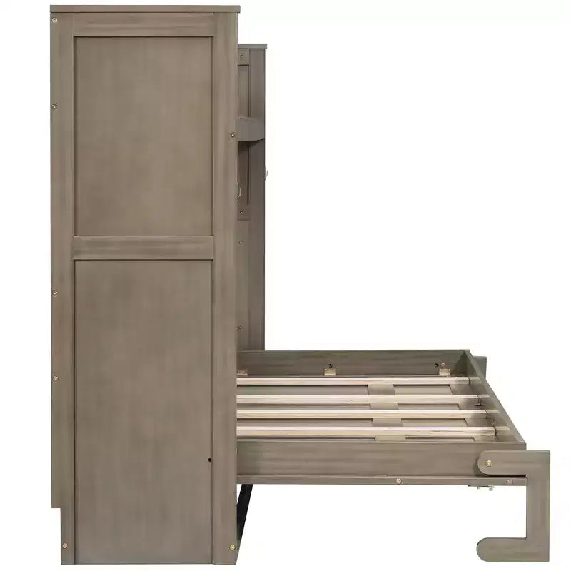 Double bed with built-in bookshelves and storage space to save space and eliminate the need for a mattress base.
