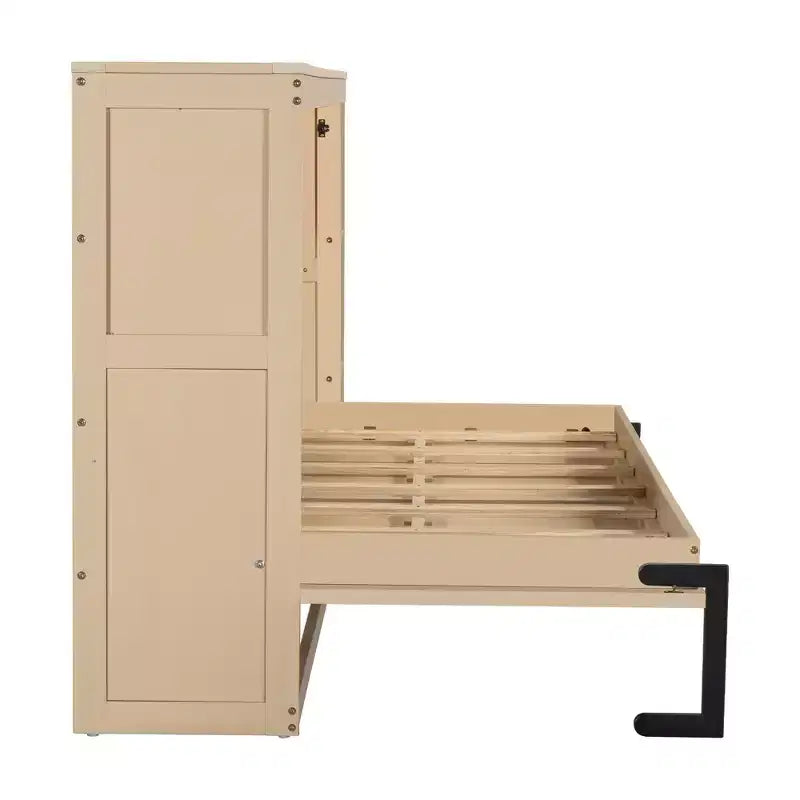 Double bed with built-in bookshelves and storage space to save space and eliminate the need for a mattress base.