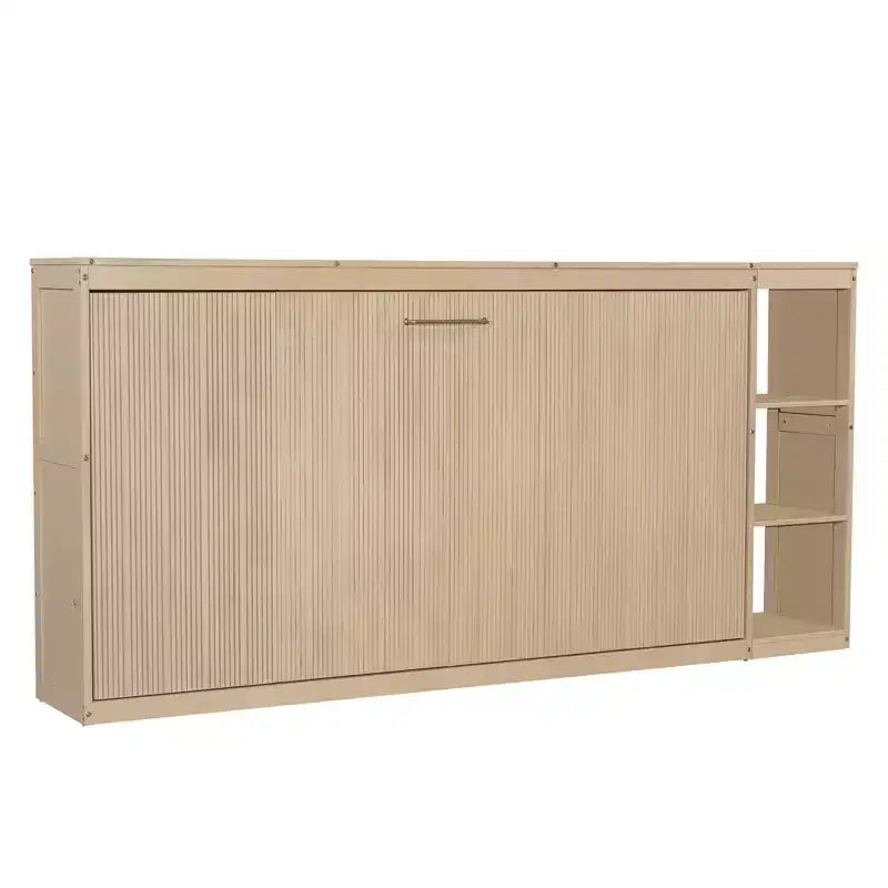 Double bed with built-in bookshelves and storage space to save space and eliminate the need for a mattress base.